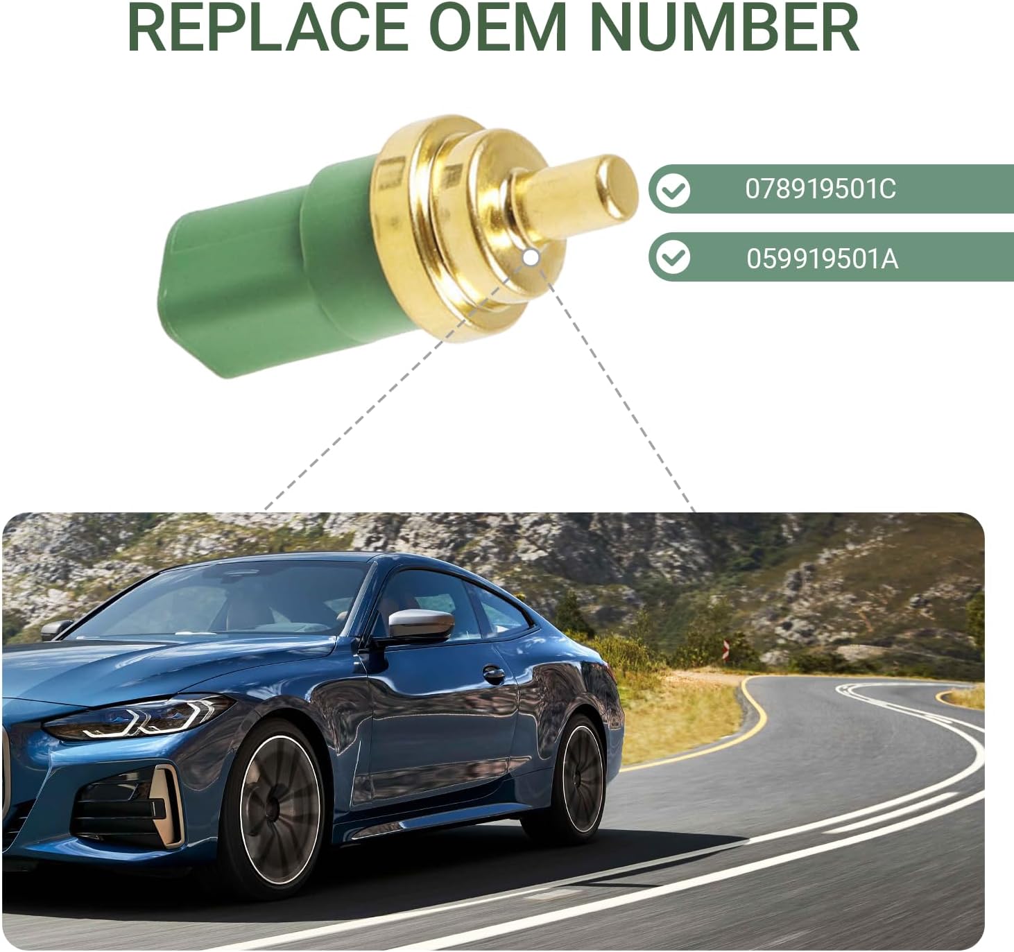 Engine Coolant Temperature Sensor Compatible with Passat Golf Beetle Jetta Eurovan Cabrio Polo A4 S4 A6 S6 TT A8 S8 RS4 RS6 Allroad 1998-2010 059919501A