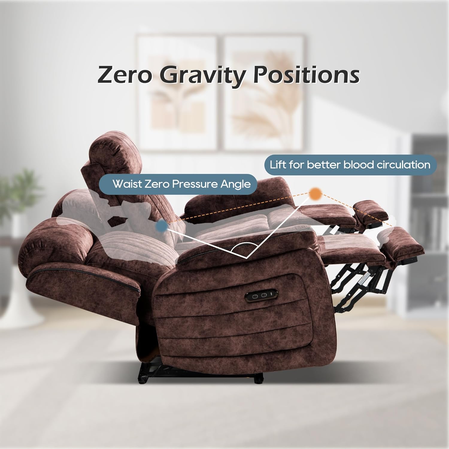 Zero Gravity Reclining Sofa Set, Power Recliner Living Room Set with Adjustable Headrest, Power Reclining Sofa and Loveseat Set with USB Port/Console/Cup Holders for Living Room (Brown)