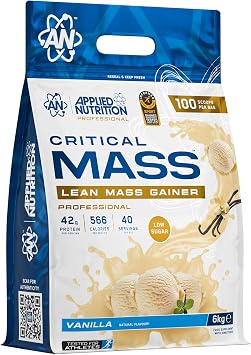 Applied Nutrition Critical Mass Professional - Weight Gain Protein Powder, High Calorie Weight Gainer, Lean Mass 6kg - 40 Servings Vanilla