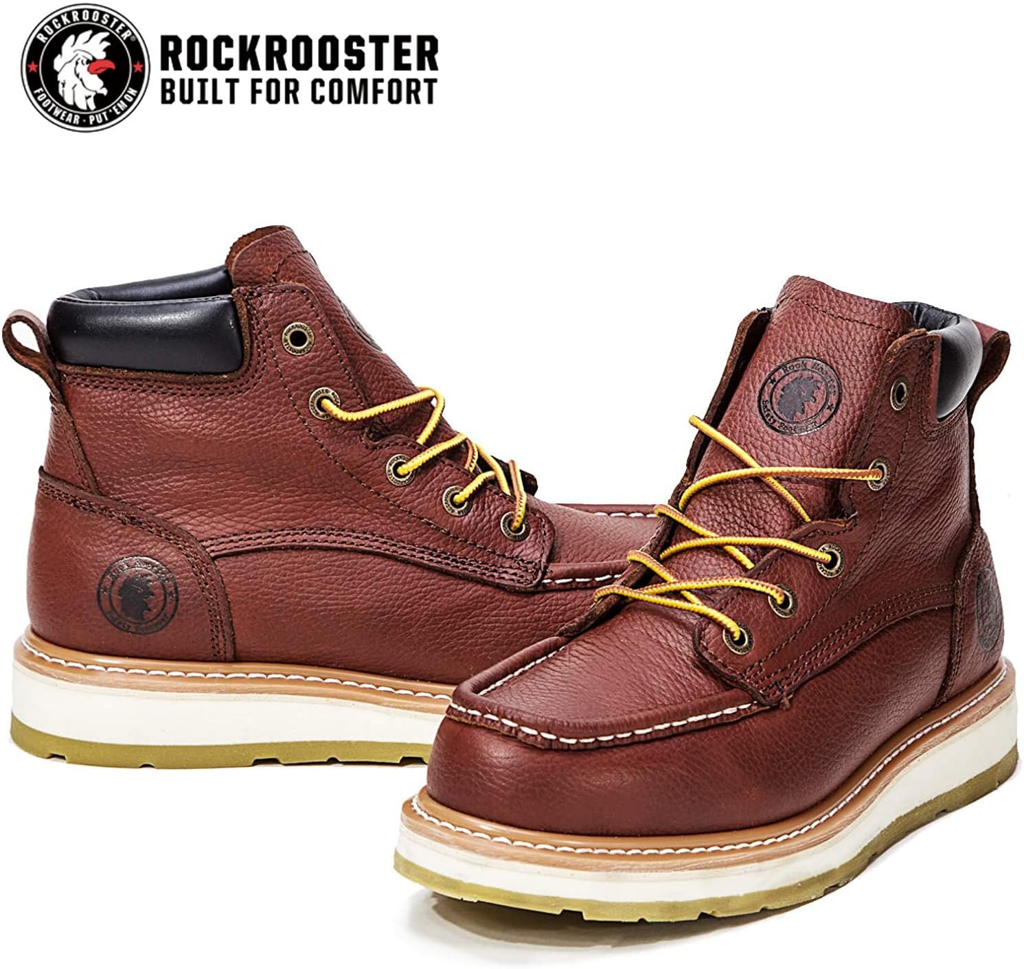 ROCKROOSTER Walker Work Boots for Men, 6" Soft Toe Comfortable Boot, Wedge Sole, Arch Support Anti-Fatigue Boots, Leather Insulated Safety Boot, Electric Hazard AP360 - Image 3