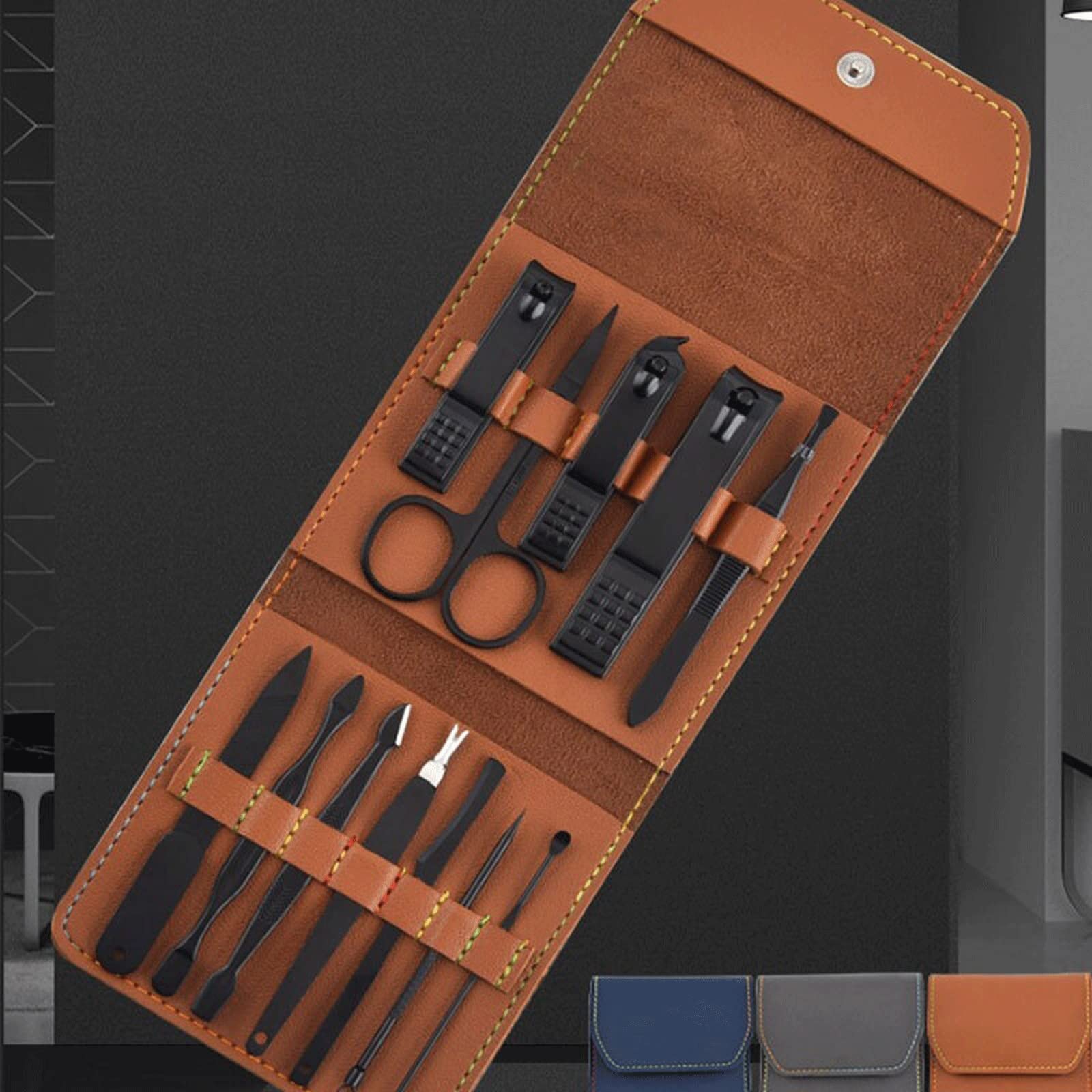 Cortaúñas, Juego de manicura, cortaúñas, Herramientas para el hogar, 12 Piezas, Cuchara para Orejas de Acero Inoxidable Negra, cortadores de uñas, Tijeras, Kit para Herramientas de manicura
