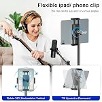 Aokeo Boom Microphone Stand Floor Tripod - Adjustable 42-68 Inch Portable With Tablet Holder and Carrying Bag - Supports Any Microphone Combination
