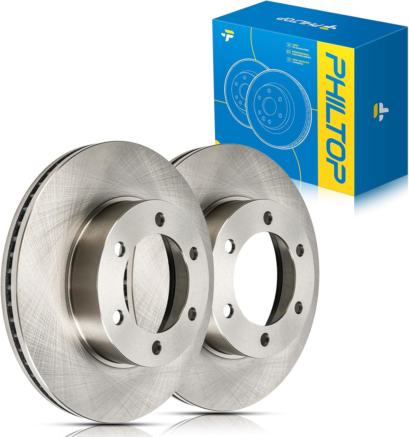 PHILTOP 12.54 inch（318.7 mm） Front Vented Disc Brake Rotors Compatible with Toyota 2000-2006 Tundra, Toyota 2001-2007 Sequoia, 2-PC Set replace # 31267