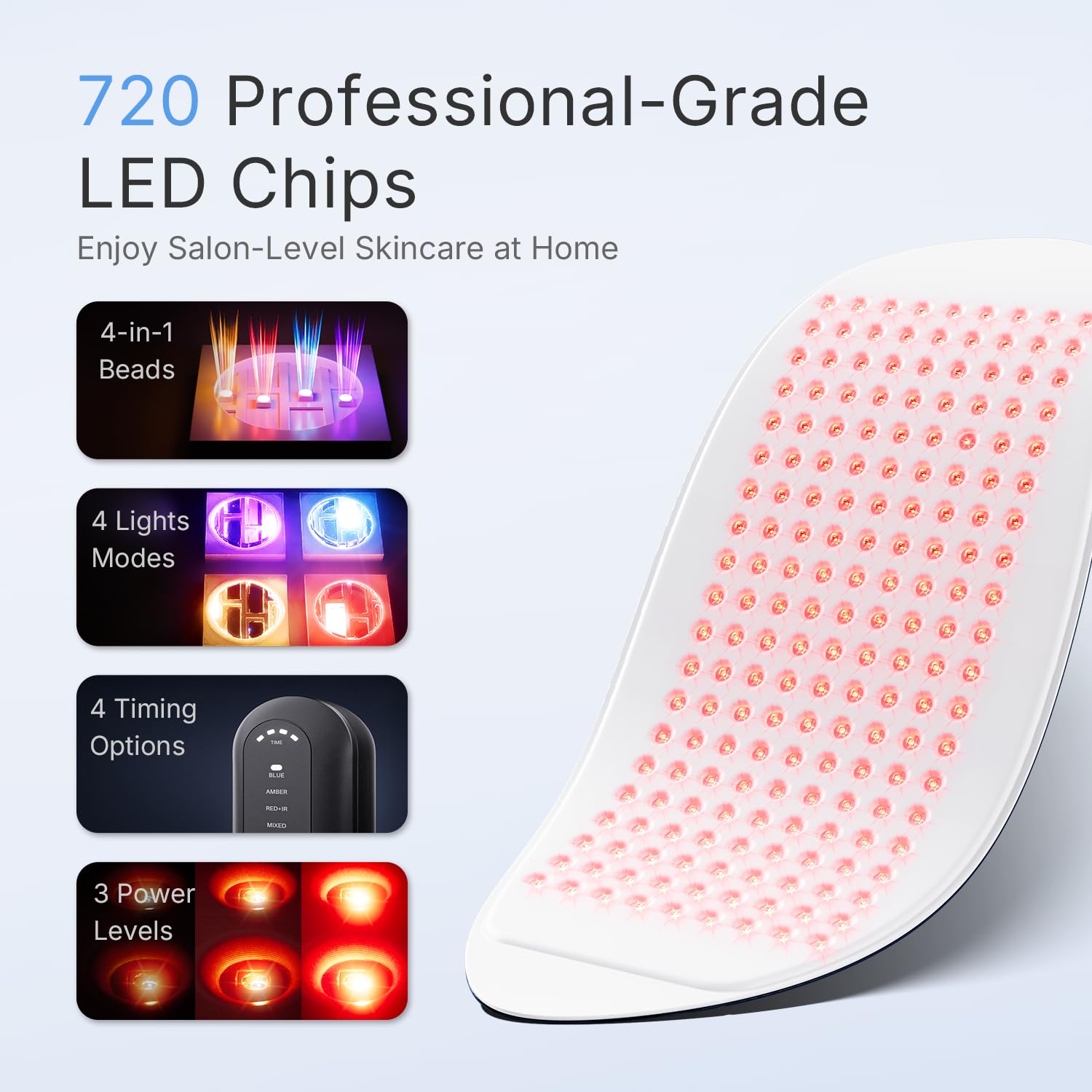 FDA Cleared Red Light Therapy for Face, 4 Modes Led Face Mask Photon Light Therapy, Blue Red Light Near Infrared Red Light Therapy Mask, PDT Professional Facial Body Skin Care Salon Device Black