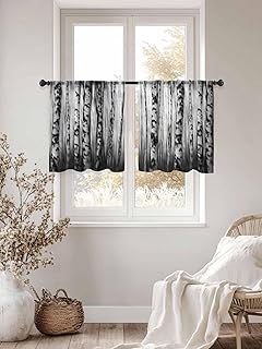 Autumn Forest Woods Sheer Curtains 45 Inch Long 2 Panels, Vintage Black White Trunk Trees Light Filtering Rod Pocket Semi Sheer Curtains, Sheer Voile Drapes for Living Room Bedroom, 52"x45"