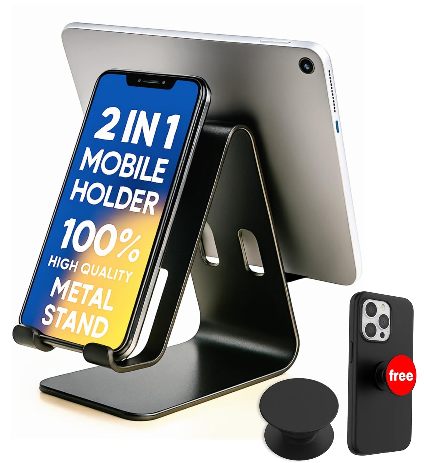 2 in 1 Universal Mobile Tablet Stand | Metal Mobile Stand | Tablet Stand for Table & Desk | Mobile Phone Holder Stand | Smart Gadgets for Home Office | iPad Stand Holder,1 pic