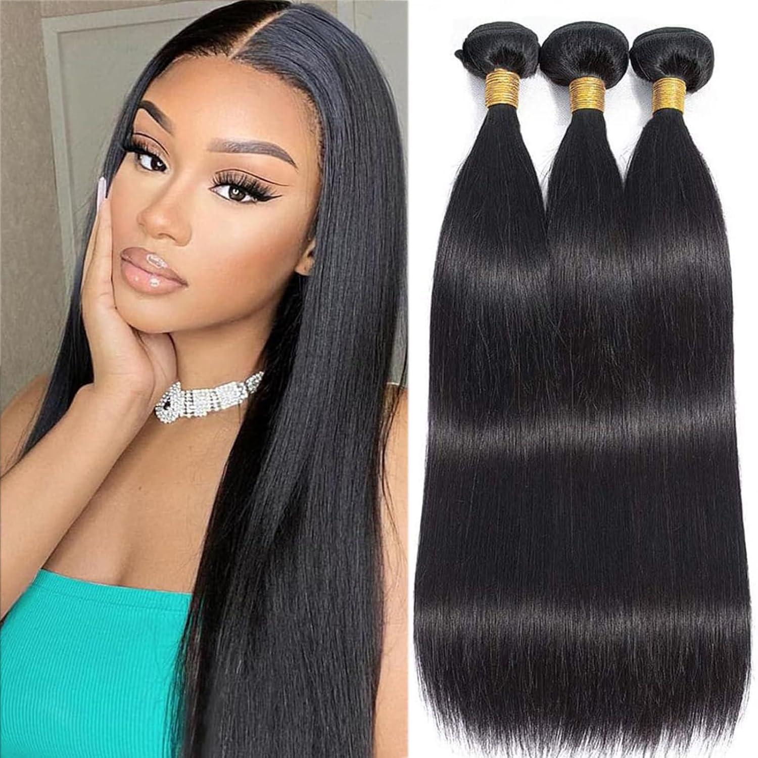 Human Hair Bundles Straight Bundles Human Hair Extensions 14 16 18 Inch 12A Brazilian Virgin 100% Unprocessed Raw Thick Straight Hair 3 Bundles Human Hair Natural Color