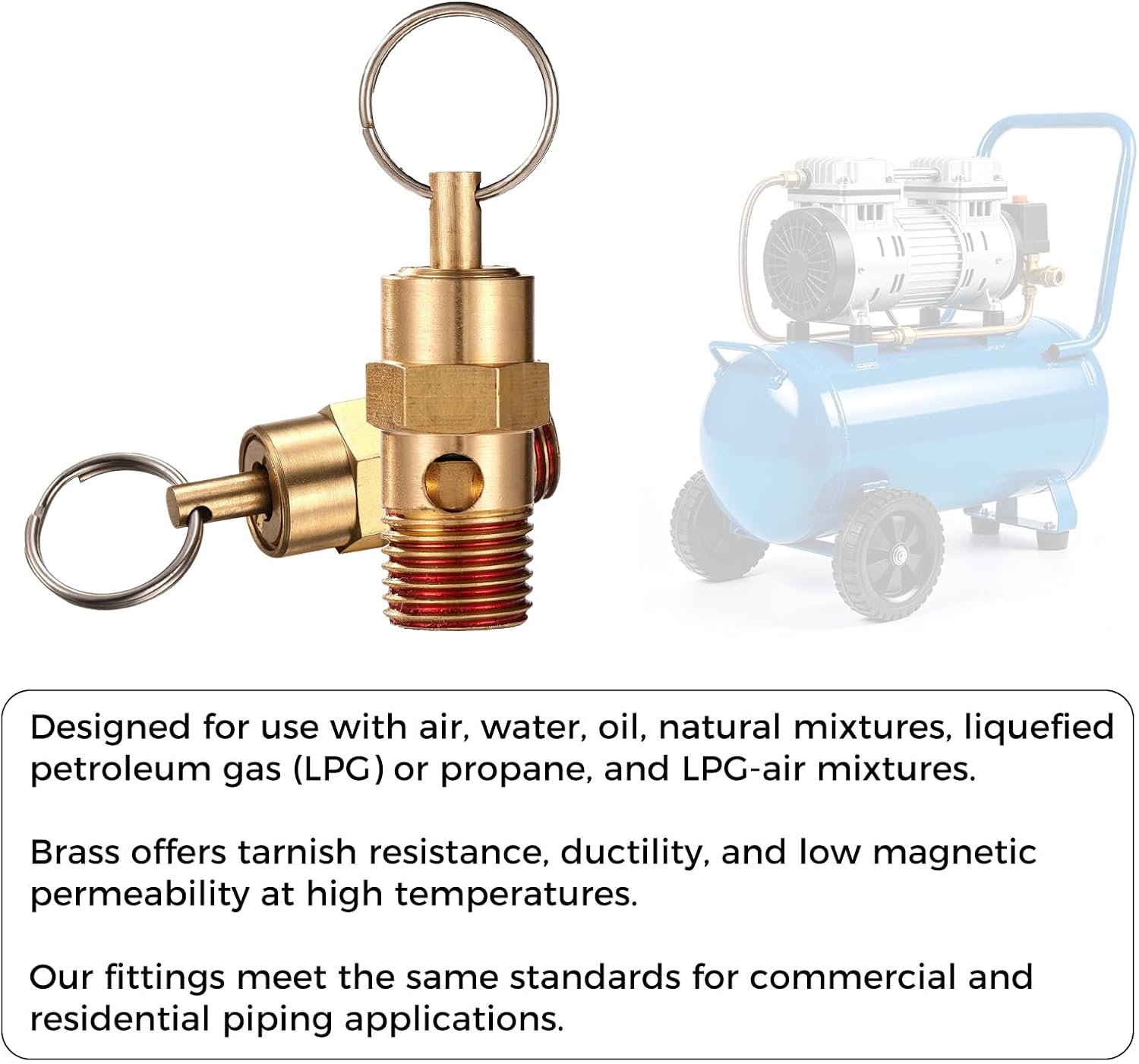 4pcs 1/4" NPT 175 PSI Air Compressor Pressure Relief Valves, Brass NPT Threaded Safety Release Valve Tank Pop Off Airs Compressor Part for Water Discharge