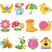 48Pcs Spring Paper Cutouts, Cute Bee Butterfly Flower Cut Outs Spring Bulletin Board Decorations for Home Office School DIY Craft Chalkboard Wall Door Window Bulletin Board Decor