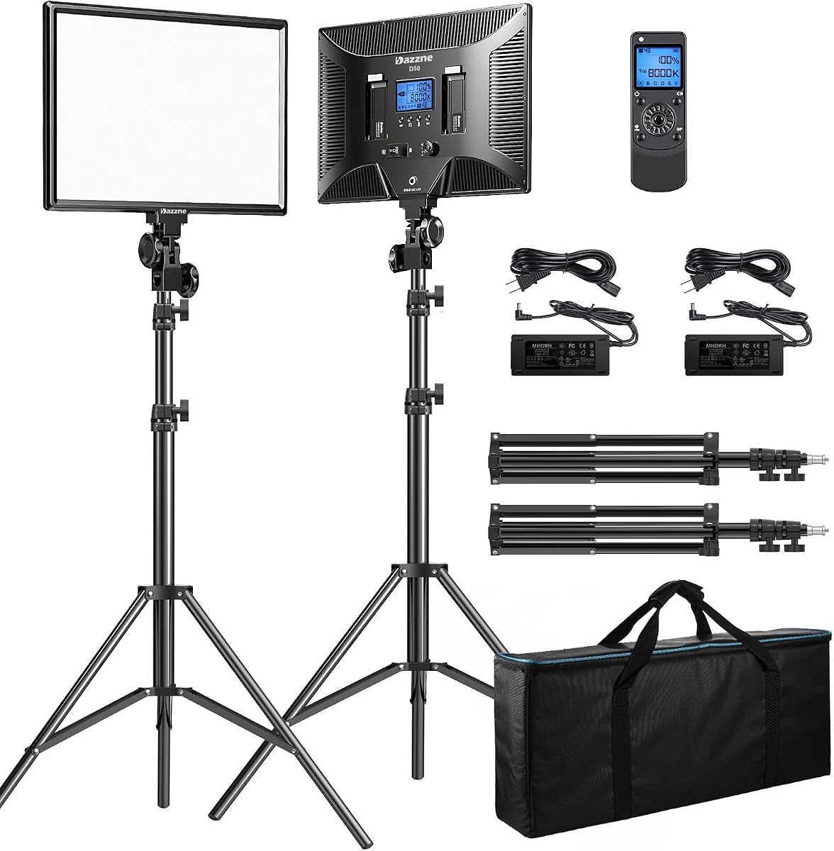 D50 LED Video Light Panel Lights 15.4", 2 Packs 45W 3000K-8000K Bi-Color Dimmable Photography Lighting, CRI 96+ Videography Lighting for Video Shooting/Gaming/Live Stream/Studio/Film