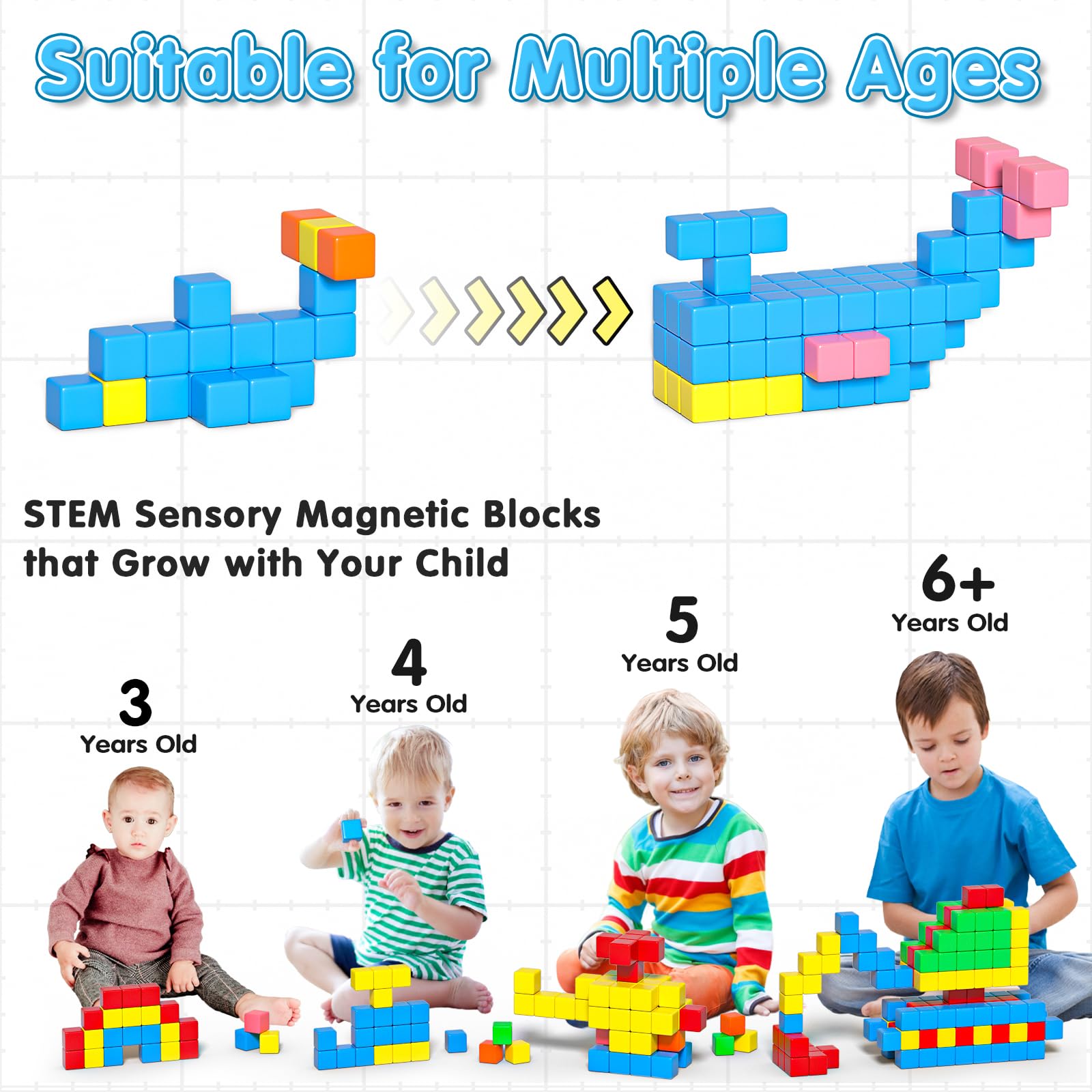 Apluses 42 klocki magnetyczne, prezenty dla dzieci w wieku 3-4, 5, 6 lat, klocki magnetyczne dla dzieci, dziewcząt i chłopców, sensoryczne, Montessori, autyzm, zabawki magnetyczne dla dzieci w wieku 3
