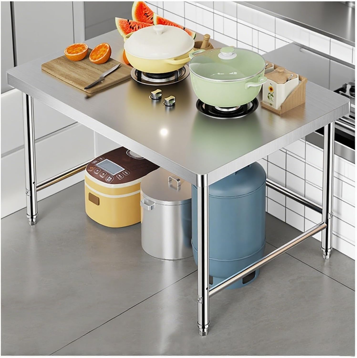 Removable Single-Layer Stainless Steel Work Table H 80cm Kitchen Workbench Adjustable Feet and Rounded Anticollision Design Packing Table