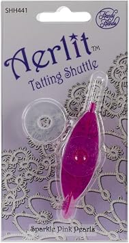 Aerlit Tatting Shuttle with 2 Bobbins, Sparkle Pink Pearls
