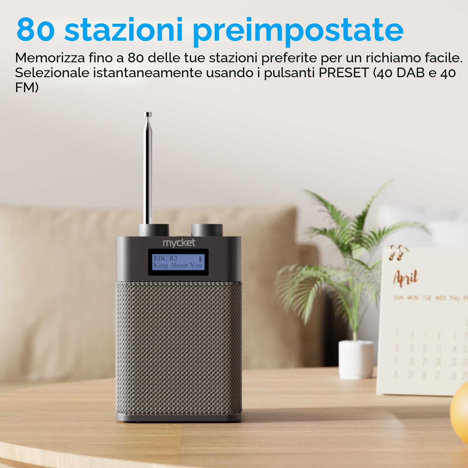 Mycket Dab/Dab+ Radio Digitale e FM, Radio Alimentata a Batteria Integrata da 2200 mAh, Ricaricabile Portatile DAB Radios con Bluetooth/U, 80 Stazioni Preimpostate, Ingresso Cuffie, LED Display