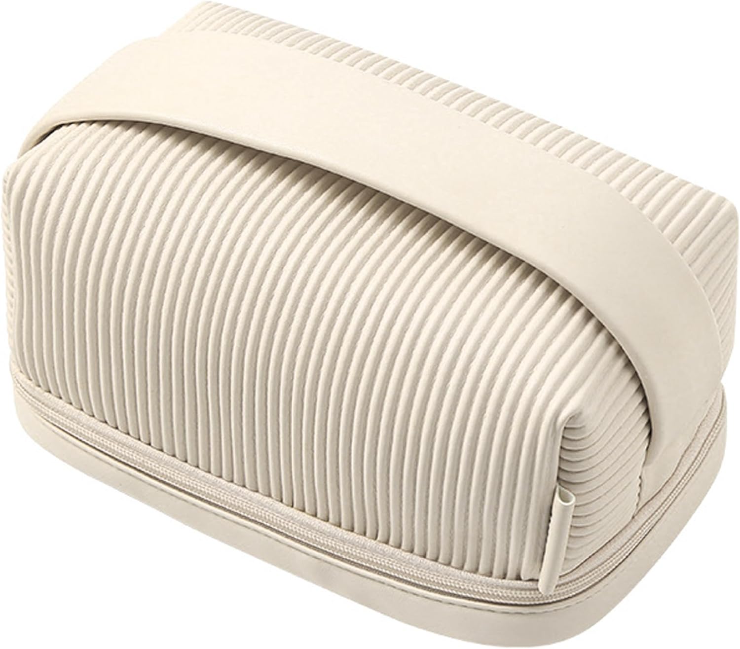 Cosmetic Bags, Leather Makeup Bag Large Double Layer, Makeup Organizer Bag with Brush Area, Portable Toiletry Case for Women, White