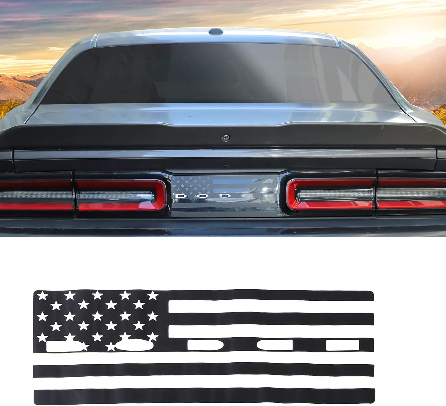 JeCar Tail Light Decal American Flag Rear Light Sticker Exterior Accessories Compatible with Dodge Challenger 2015-2023, Black