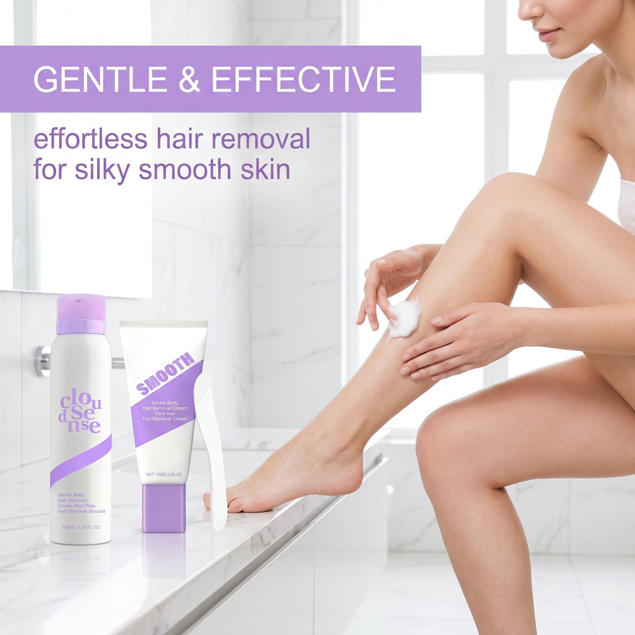 1 kit d'épilation douce,140 ml de mousse dépilatoire + 100 g de crème dépilatoire + spatule,épilation indolore, convient au visage, aux aisselles et aux zones intimes, pour une peau lisse