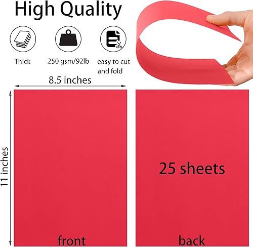 Miniatura 2 de 25 hojas de papel de cartulina roja de 8.5 x 11 pulgadas, papel grueso de 92 libras para álbumes de recortes, invitaciones, impresión y tarjetas de