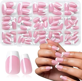 240PC White French Tip Press on Nail Short Fake Nails Press ons Glue Nails | Lifextol Pink Coffin Acrylic Nails Press on Nails French Tip Nail False Artificial Fingernails Stick on Nails with 5*Tab- A