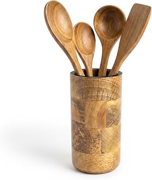THE ART BOX Wooden Utensil Holder, 6 Large Utensil Holder for Kitchen Counter, Kitchen Utensil Organizer, Utensil Crock, Farmhouse Kitchens Countertop Decor, Acacia Wood