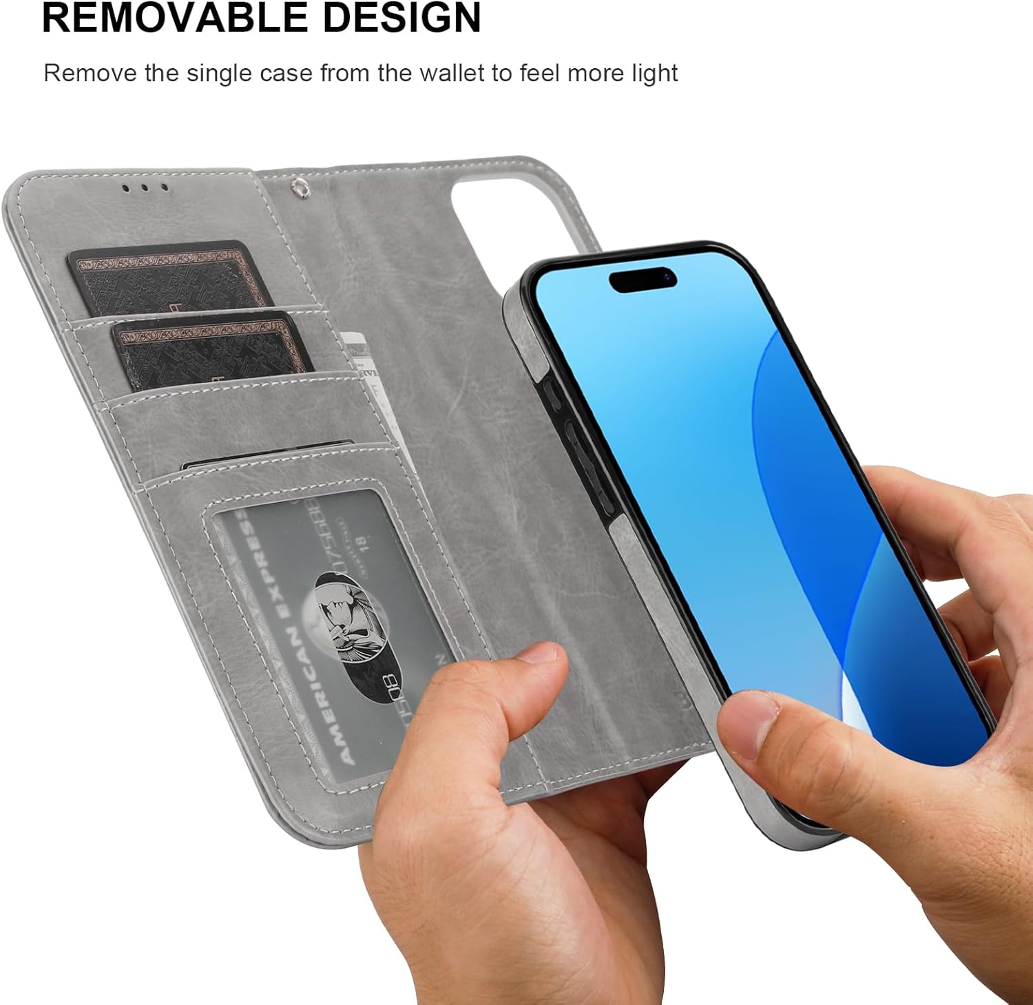 Bocasal for iPhone 16 Pro Max Wallet Case Compatible with MagSafe Wireless Charging, RFID Blocking Magnetic Leather Case with Card Slots Holder Kickstand Detachable Wrist Strap 6.9 Inch (Grey)