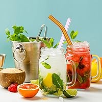 Vista 5 de 10 popotes de vidrio reutilizables para batidos, 0.354 x 0.472 in, para batidos, té, jugo, juego de 5 rectas y 5 dobladas con 2 cepillos