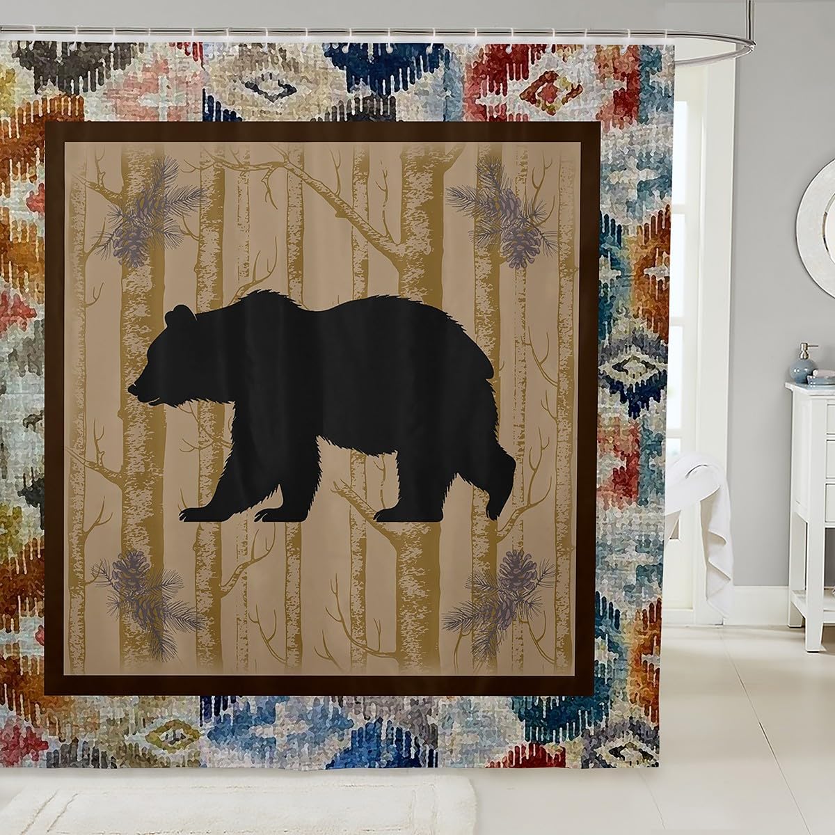 Bear Silhouette Waterproof Shower Curtains Luxury Heavy Fabric Bathroom Shower Curtain Colorful Tie-dye Hotel Home Dorm Bathtubs Decor Shower Curtain Machine Washable Grommet Curtain 72 x 84 Inch
