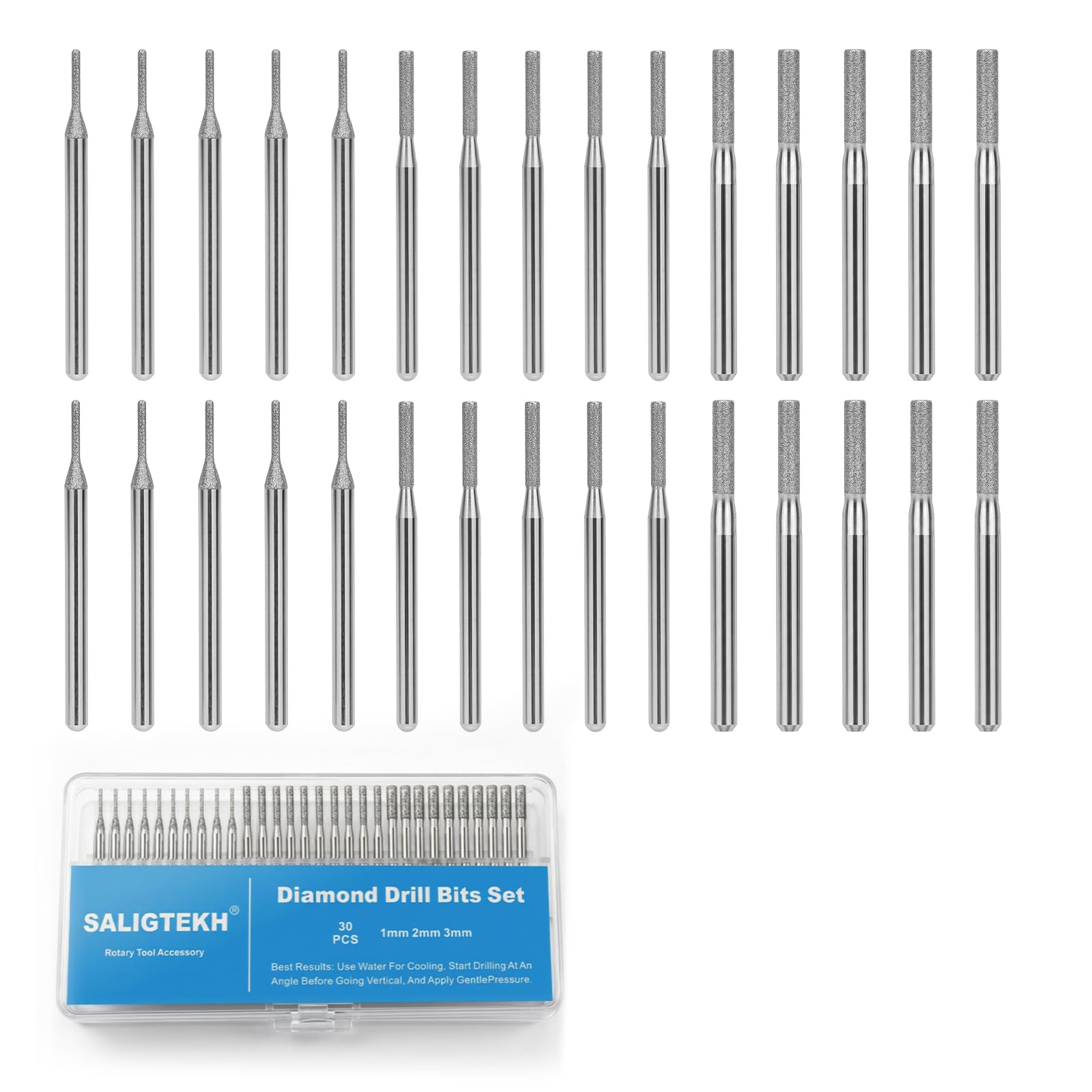 30PCS Diamond Drill Bits Set 1mm 2mm 3mm, 1/8" Shank for Dremel