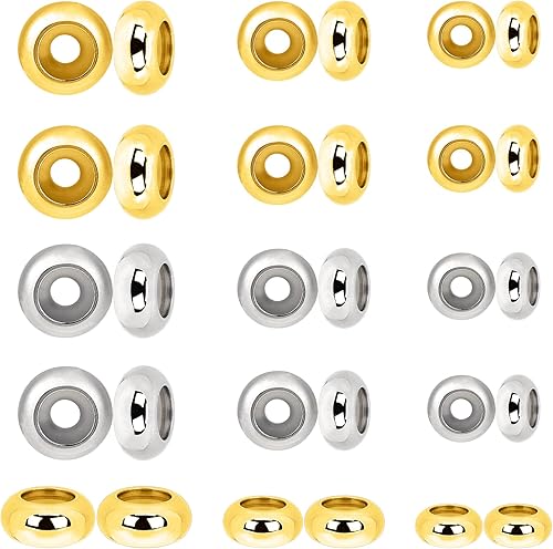 Miniatura 8 de 30 cuentas de tapón para pulseras de dijes, cuentas espaciadoras de acero inoxidable 304, cuentas ajustables, cuentas sueltas de metal deslizantes,