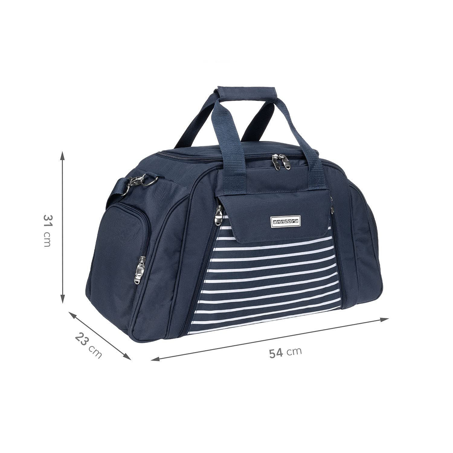 anndora Picknicktasche mit Kühlfach Navy blau weiß gestreift 29 Teile 4 Personen