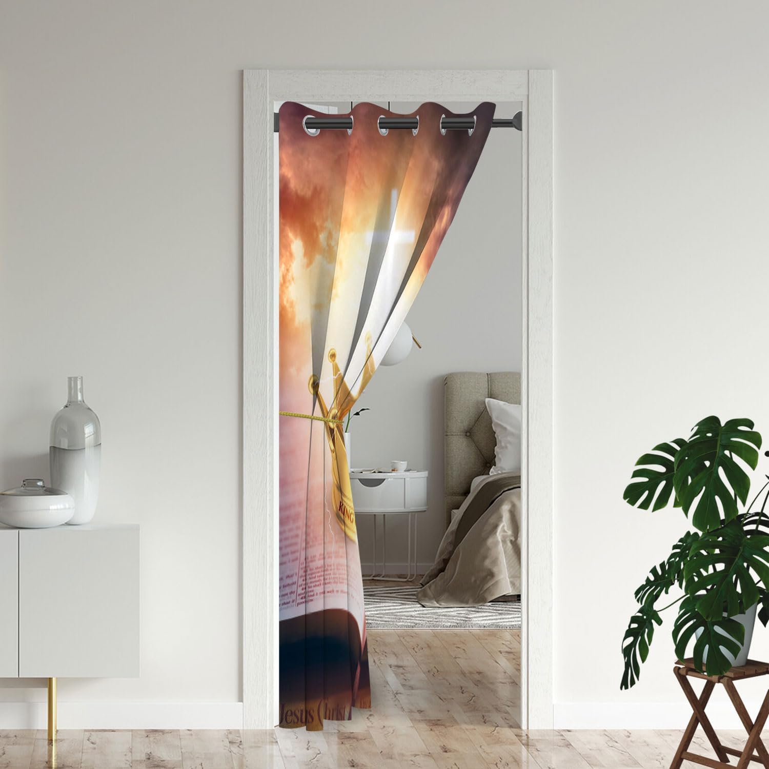 Holy Bible Door Curtains for Doorways, Christ Christian Cross Easter Jesus God's Love Blackout Curtain for Bedroom Closet, Grommet Thermal Insulated Privacy Door Drapes for Room Divider, 52"W x 80"L