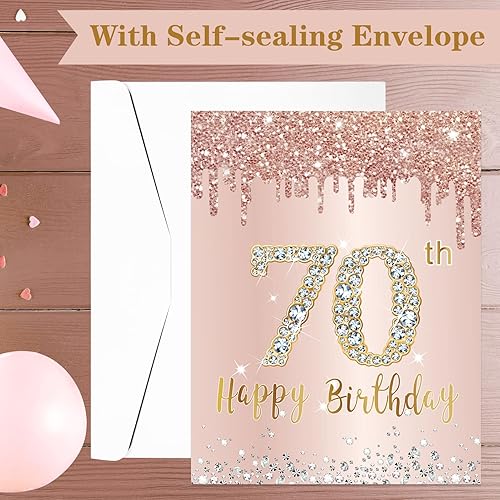 Miniatura 4 de Tarjeta grande de cumpleaños de 70 años con sobre, tarjeta de feliz cumpleaños 70 jumbo para niña, tarjetas de felicitación extra grandes para libro