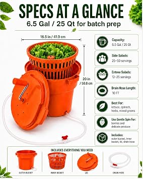 Commercial Salad Spinner - 6.5 Gallon Large Capacity Lettuce Dryer