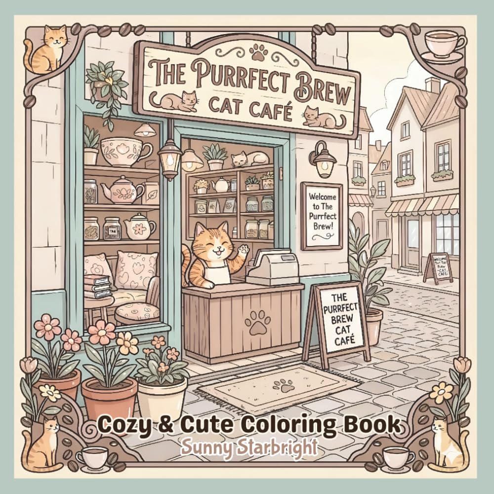 Purrfect Brew Cat Café Cozy & Cute Coloring Book: Cozy Cat Café Coloring Book for Adults • 40 Cute & Relaxing Bold and Easy Pages • Kittens, Teacups, ... Scenes (Cozy Little Life Coloring Series)