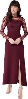 Miss Chase Women's Red Floral Polyester Slim Fit Round Neck Full Sleeve Maxi Dress Price In India