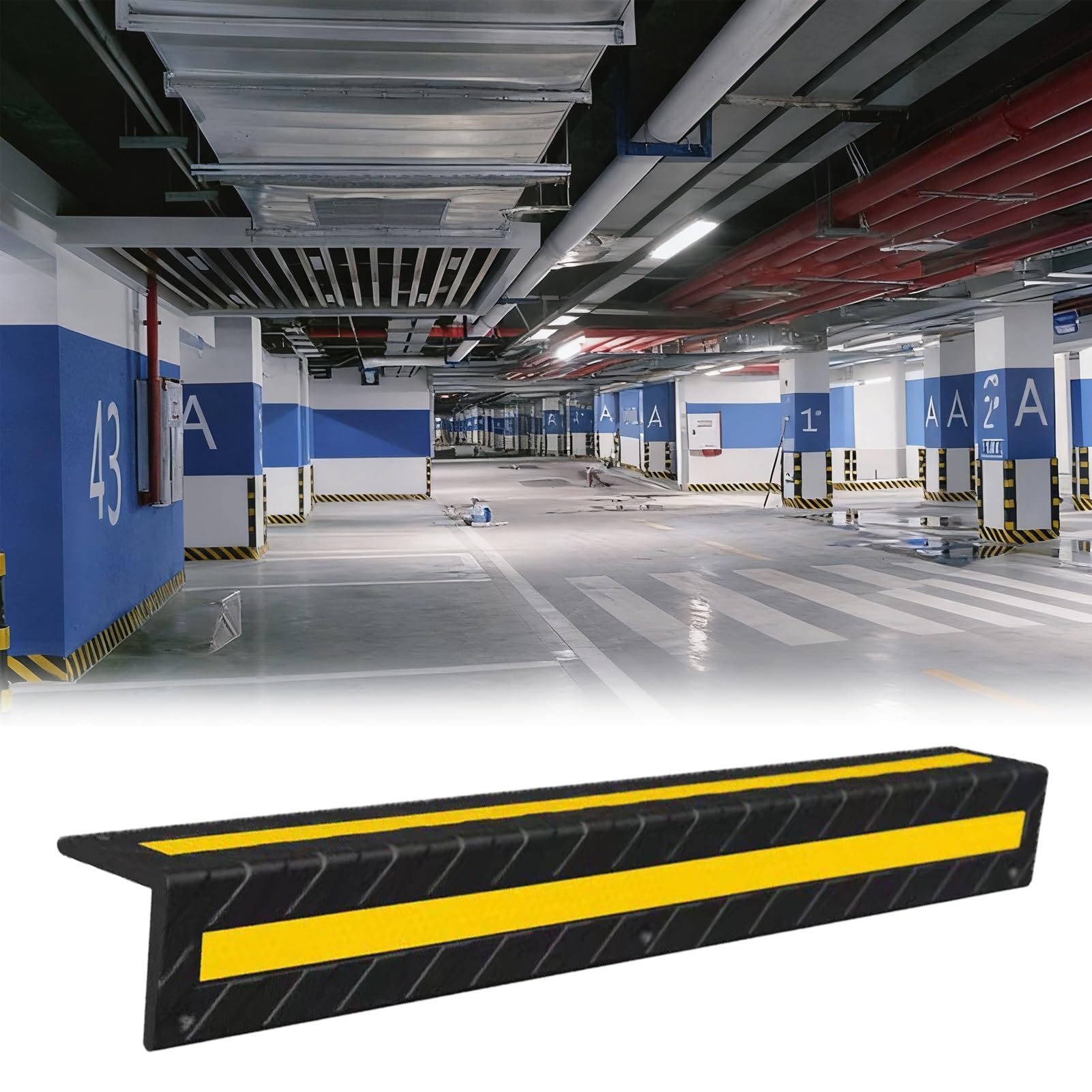 Tianqihao Black 31.5" Rubber Corner Guards, L-Shape Wall Corner Guard With Reflective Strips, Wall Corner Protector With Reflective Strips For Parking Garages, Parking Lots, Warehouses,-24Pcs