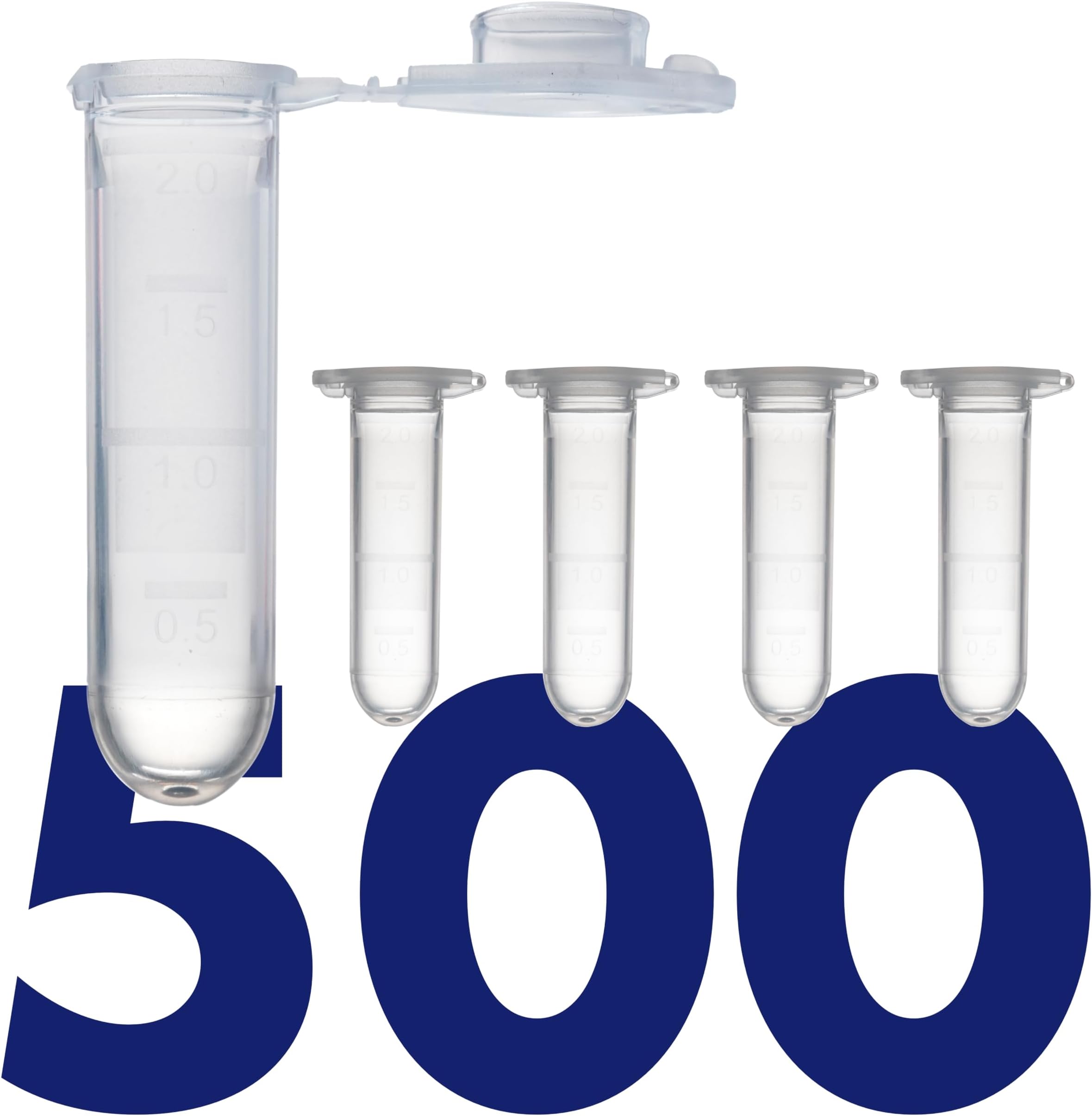 Kashi Scientific 2mL Clear Microcentrifuge Tube with Safe Lock Snap Cap Safety with Graduation, Polypropylene Lab-Grade [2mL Safelock, 500]