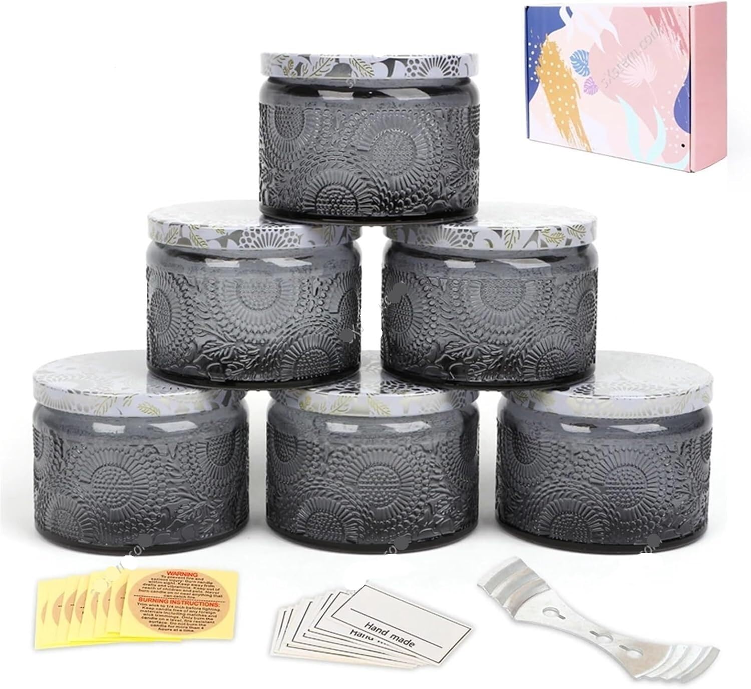 CQAHDSEVF Candle Containers, 6pcs Glass Empty Candle Jars with Lids 120ml Aromatherapy Candle Making Multicolor(Grey)