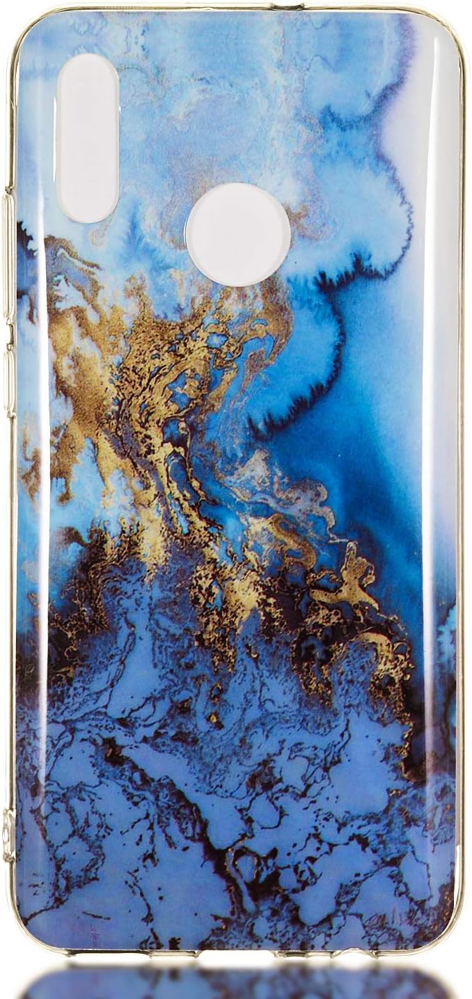 Honor 10 lite Case, Glossy Marble Pattern Slim Hard Soft Silicone Back Case Cover Fit for Huawei Honor 10 lite (Sea Blue)