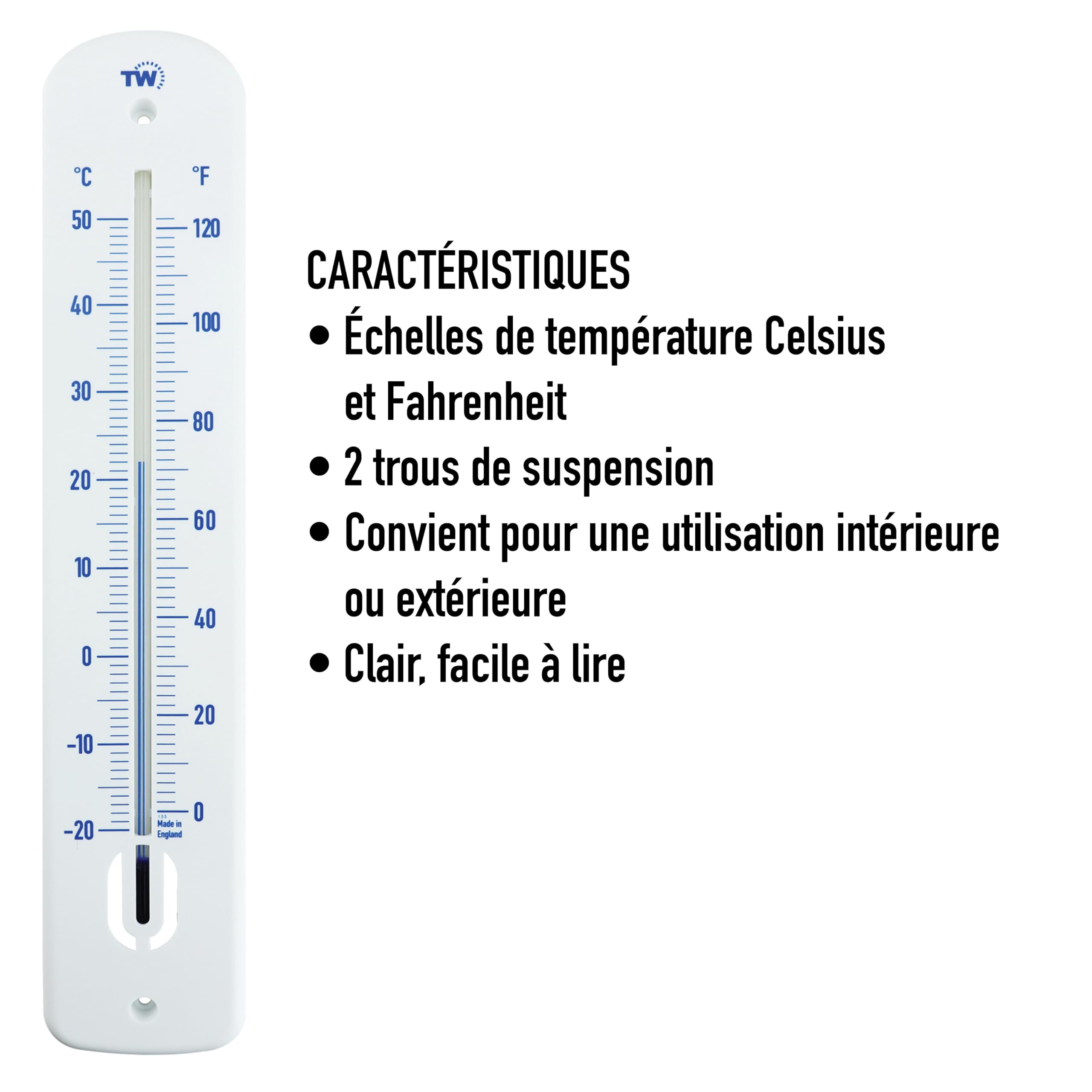 Grand thermomètre extérieur jardin 380 mm pour serre, patio, terrasse