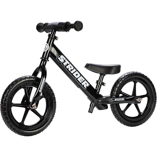 Strider 12” Sport Bike - No Pedal Balance Bicycle for Kids 1 to 4 Years - Includes Safety Pad, Padded Seat, Mini Grips & Flat-Free Tires - Tool-Free Assembly & Adjustments