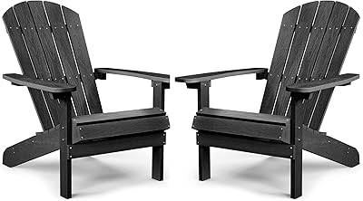 Adirondack Chairs Set of 2 Plastic Weather Resistant, Outdoor Chairs 5 Steps Easy Installation, Like Real Wood, Widely Used in Outdoor, Patio, Fire Pit, Deck, Outside, Garden, Campfire Chairs (Black)