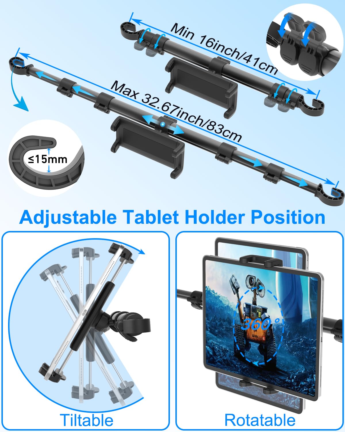 Tablet Halterung Auto Kopfstütze, [Metal Verstellbarer Arm] Universal iPad Halterung Auto, KFZ Tablet Kopfstützenhalter für iPad Pro 12.9, Air, Mini, Galaxy Tab, 4-13" Handy und Tablet