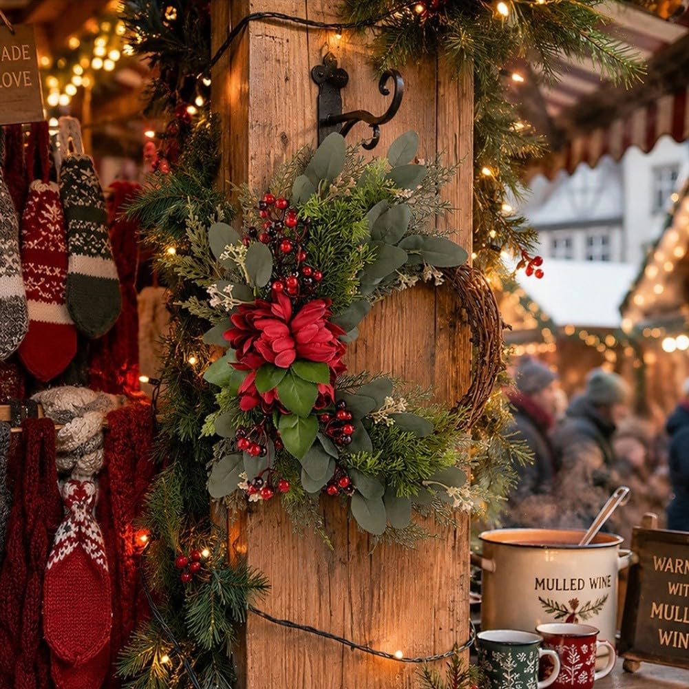 Weihnachtskranz 50cm mit Beeren Türdekoration Weihnachtskranz