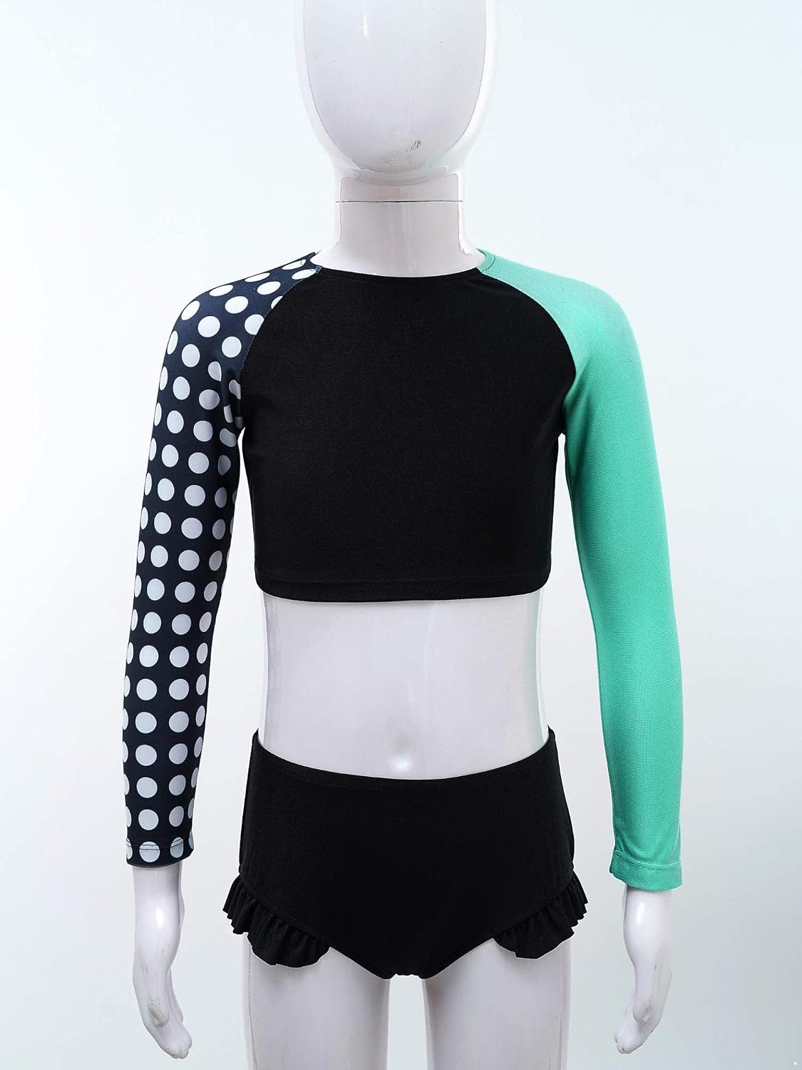 Kids Girls 2 Piece Swimsuits Polka Dot Long Sleeve Rashguard Shirt with Bottoms Bathing Suit UPF 50+