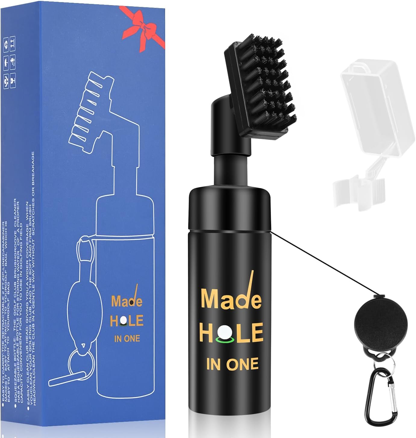 Pro Golf Club Cleaner Brush with Retractable Clip, 5oz Capacity Push-on Design for Water Clean Strong Nylon Bristles for Golf Club Brush, Golf Essentials Companion for Golfers and Gifts for Men