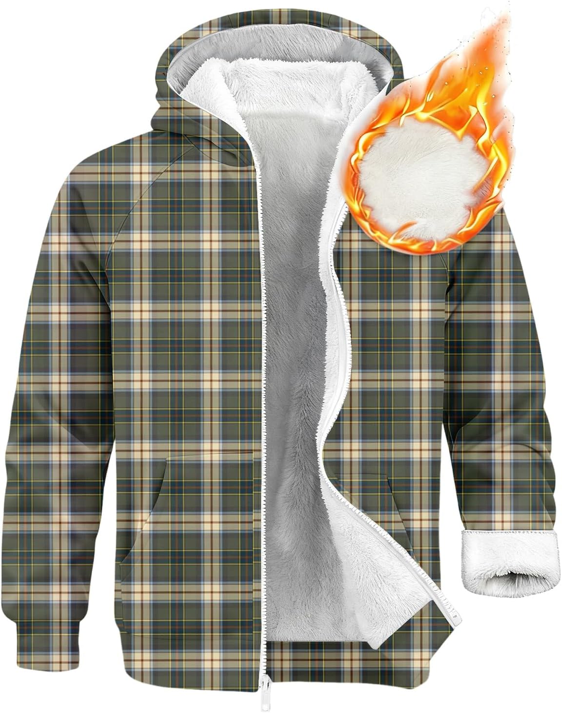 Men's Hoodies Full Zip Up Lightweight Checkered Long Sleeve Thickened Plush Jackets Stylish Coats With Pockets