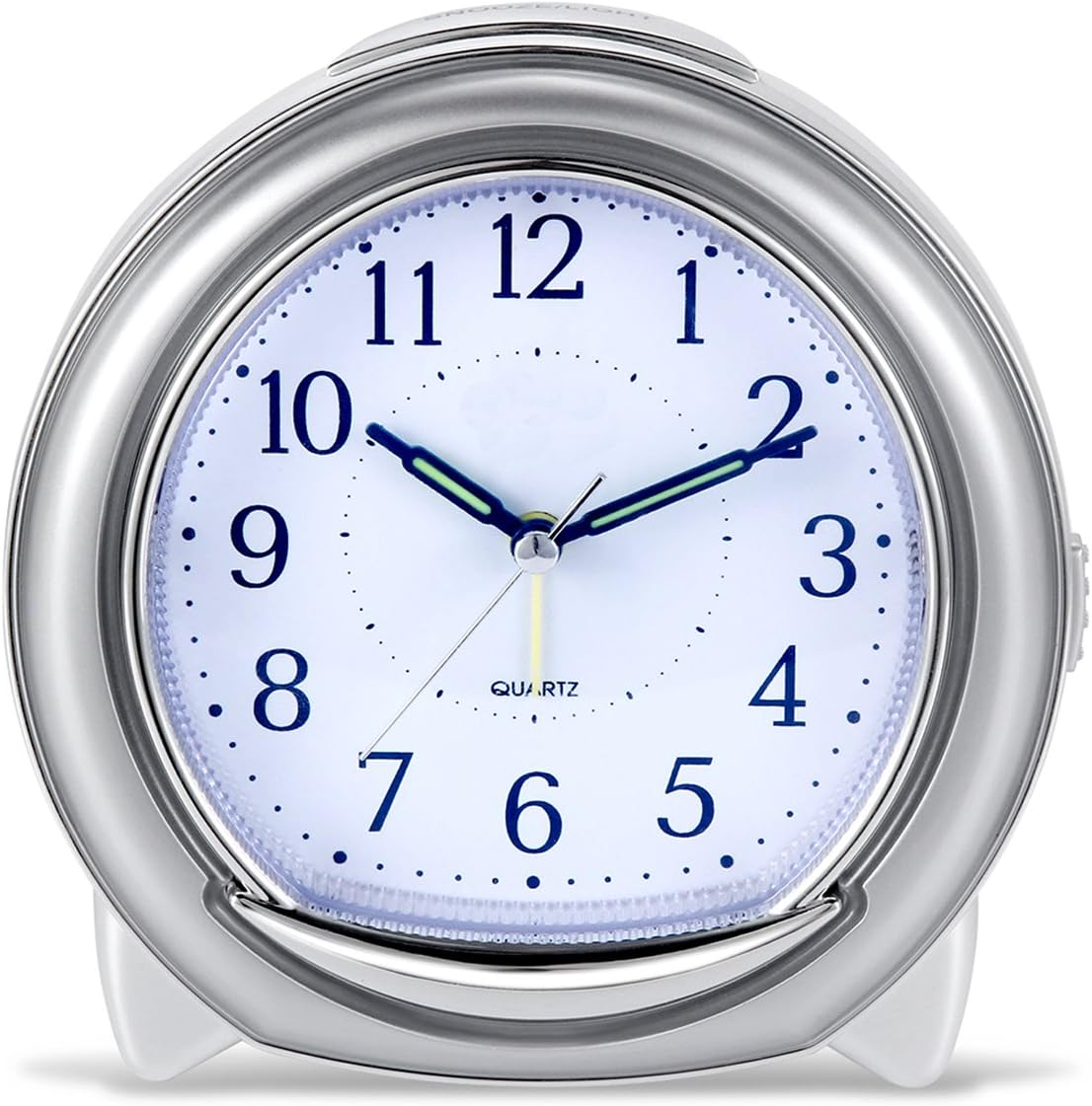 BonyTek Desk Alarm Clock, Silent Quartz Alarm Clock with Loud Mechanical Bell Bird Song Melody Alarm, Nightlight, Snooze, Silent Sweep Seconds, Luminous Hands, Battery Powered (Sliver)