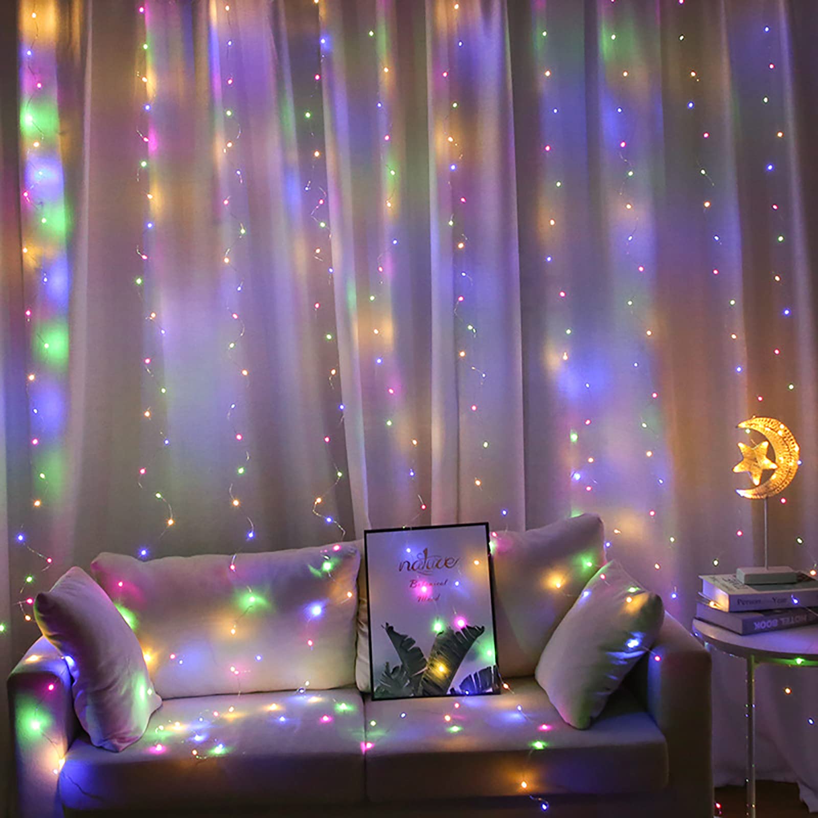 Guirlandes lumineuses de rideau de fenêtre scintillantes guirlandes lumineuses à suspendre pour décoration de chambre à coucher avec 8 modes de lumières de Noël alimentées par USB pour fête de maria