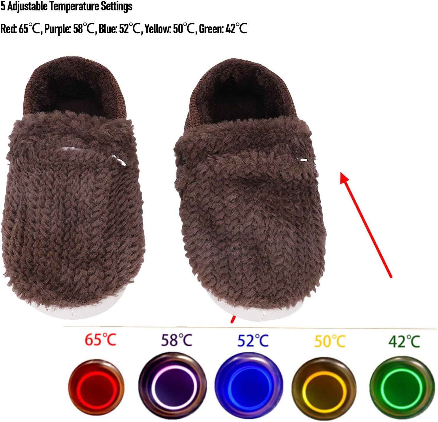 Foot Warmer, Heated Slippers for Women Men, 5 Level Temperature Heat Slippers, Indoor House Plush Slip Outdoor Camping Feet Warmer for Home Office